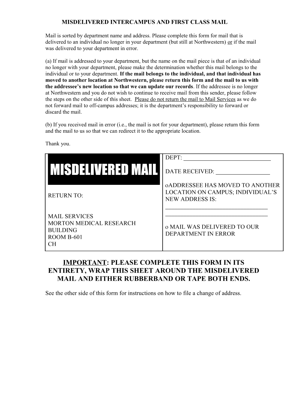 Misdelivered First Class Mail