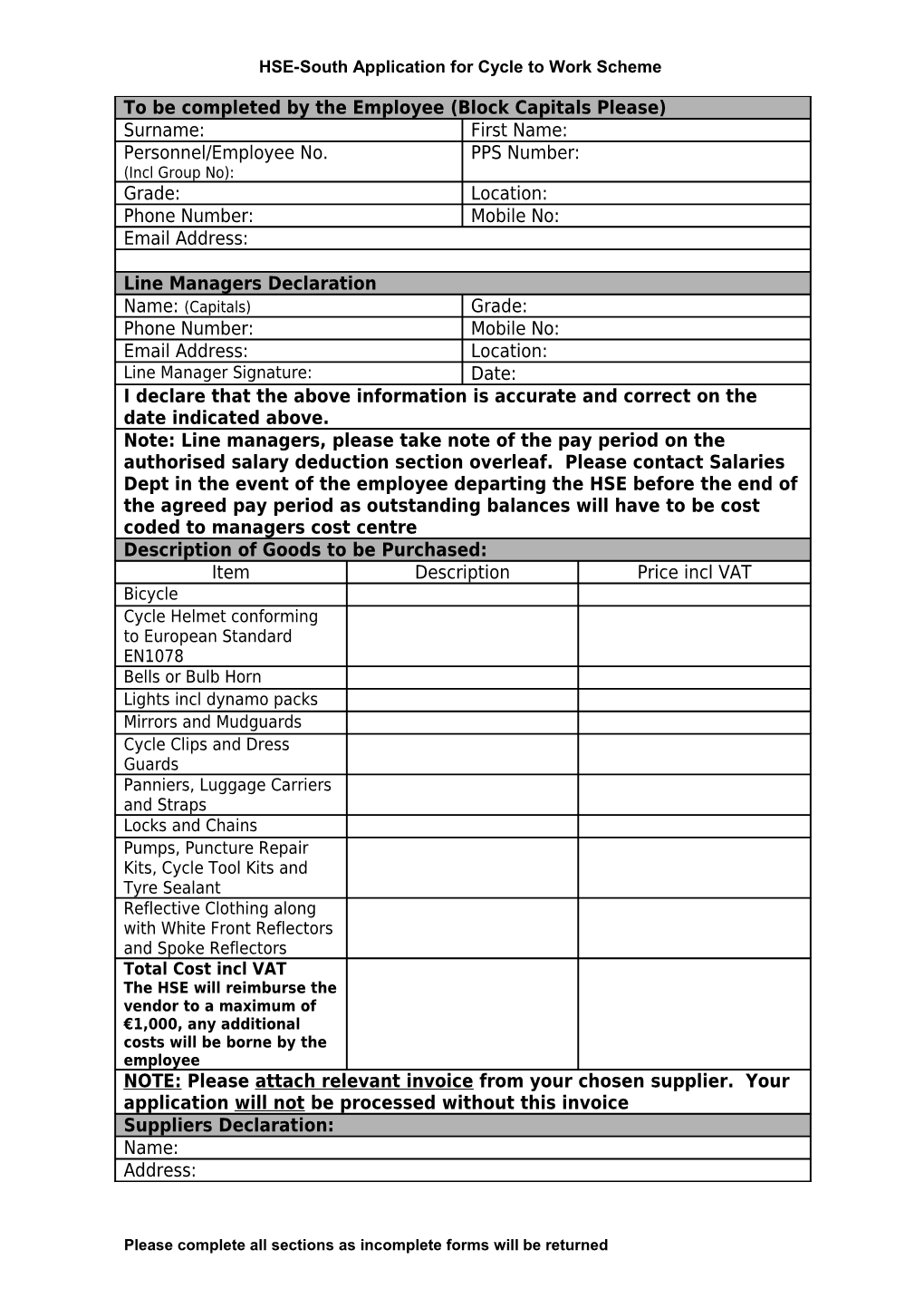 HSE-South Application for Cycle to Work Scheme 2012