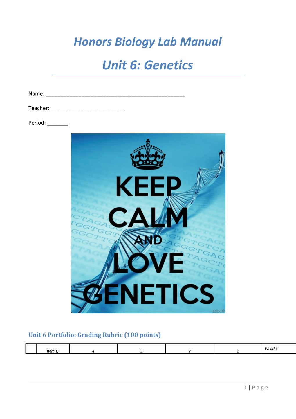 Honors Biology Lab Manual