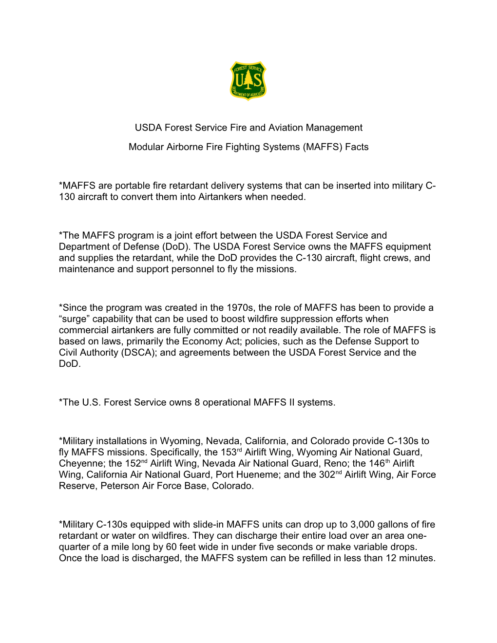 USDA Forest Service Fire and Aviation Management