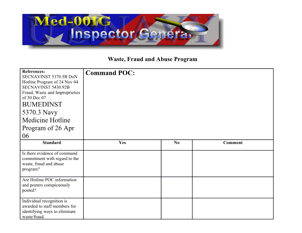 Waste Fraud and Abuse Program Checklist