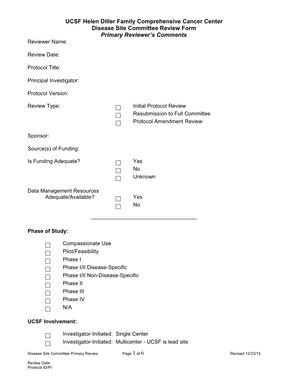 Cancer Center Protocol Number