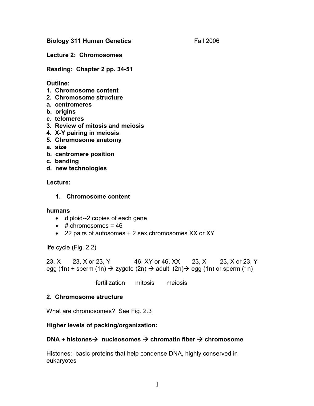 Biology 311 Human Genetics