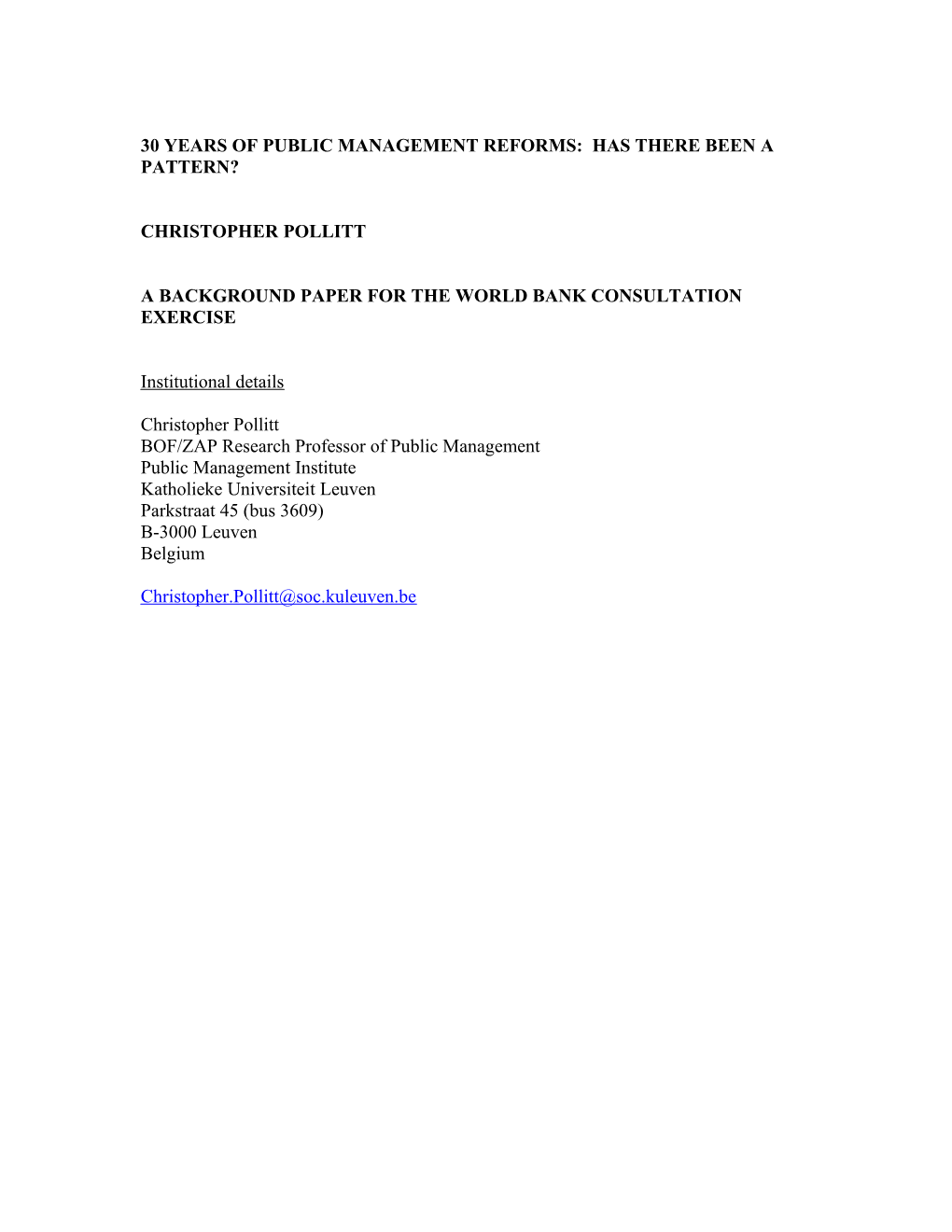 Patterns and Trajectories: 30 Years of Public Management Reforms