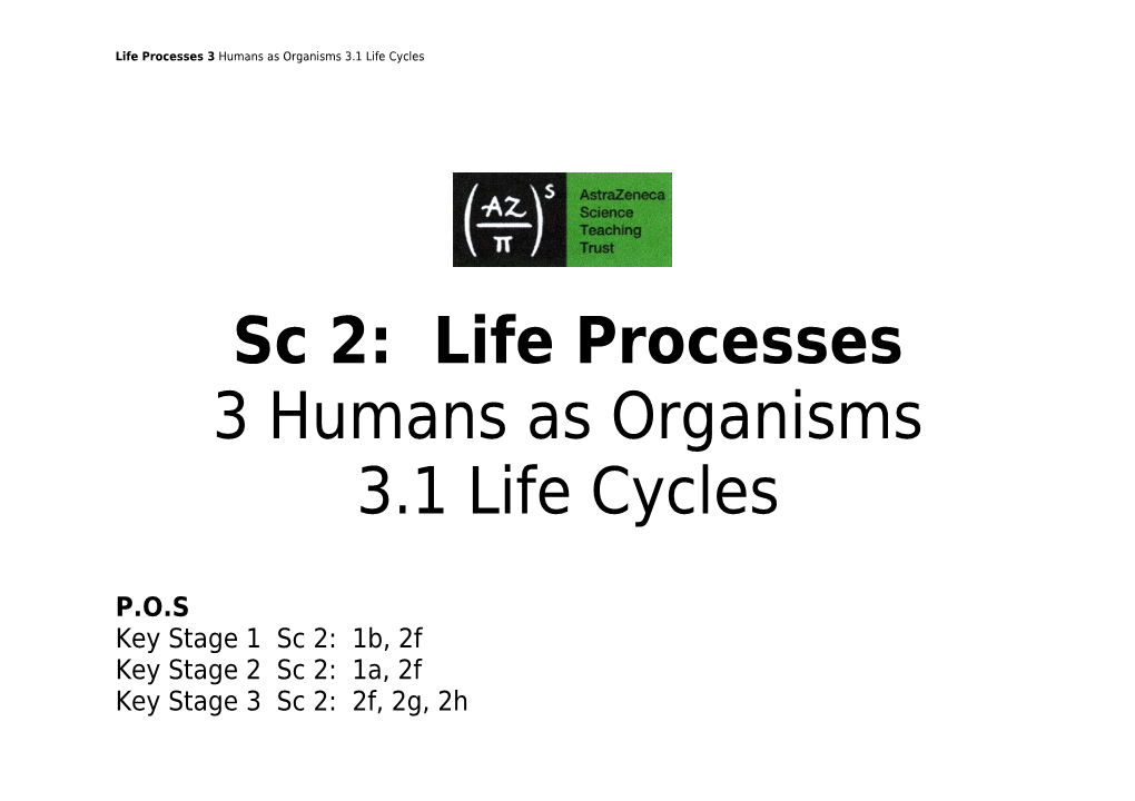 Life Processes 3 Humans As Organisms 3.1 Life Cycles