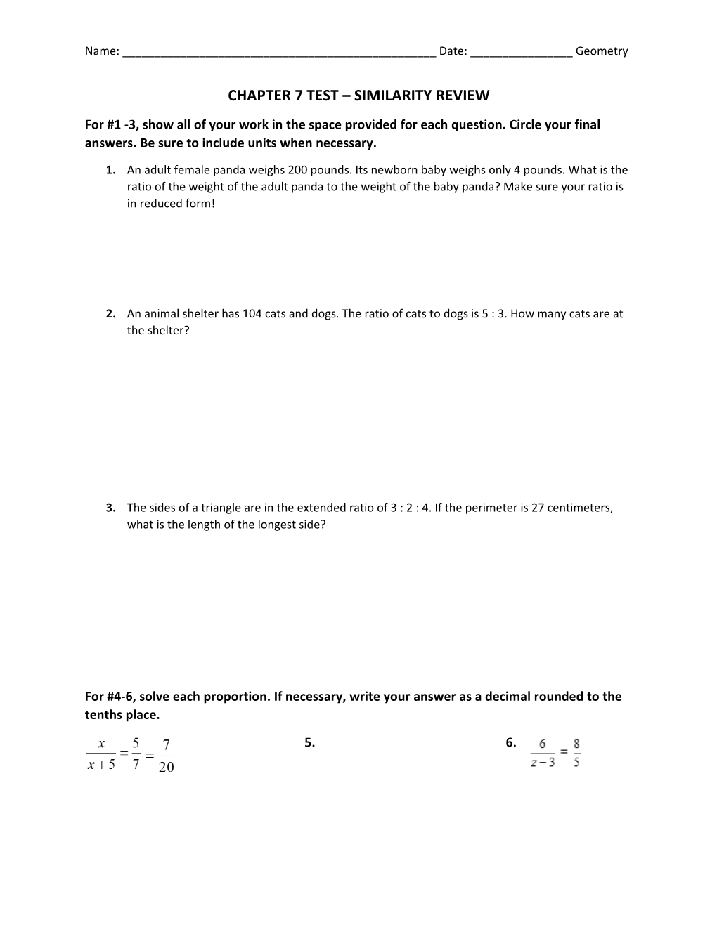 Chapter 7 Test Similarity Review