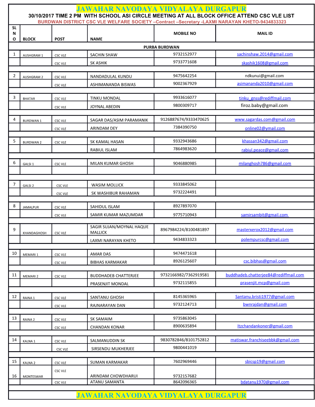 JNV CAMPUS Permanent CSC Center PRAKASH MUKHERJEE from Andal Block