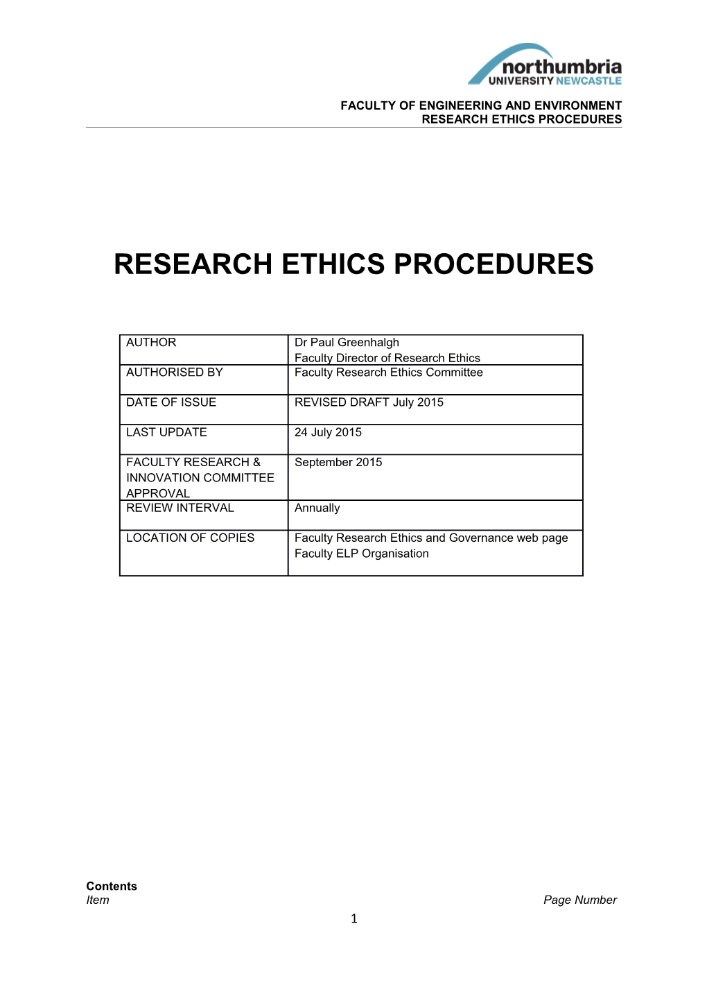 Research Ethics Procedures