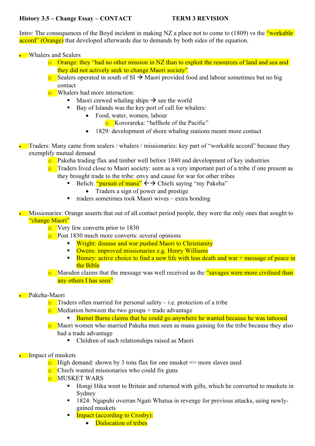 History 3.5 Change Essay CONTACTTERM 3 REVISION