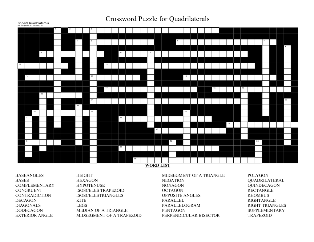 Crossword Puzzle for Quadrilaterals