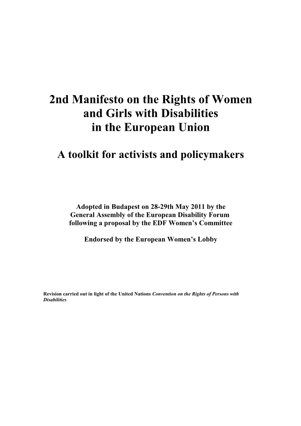 Manifesto on the Rights of Women and Girls with Disabilities in the EU