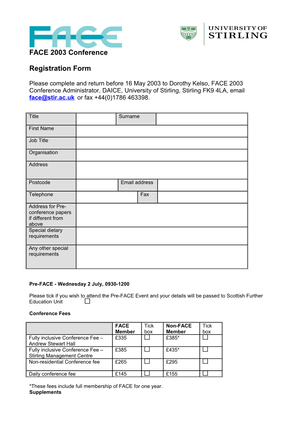 Conference Registration and Booking Form