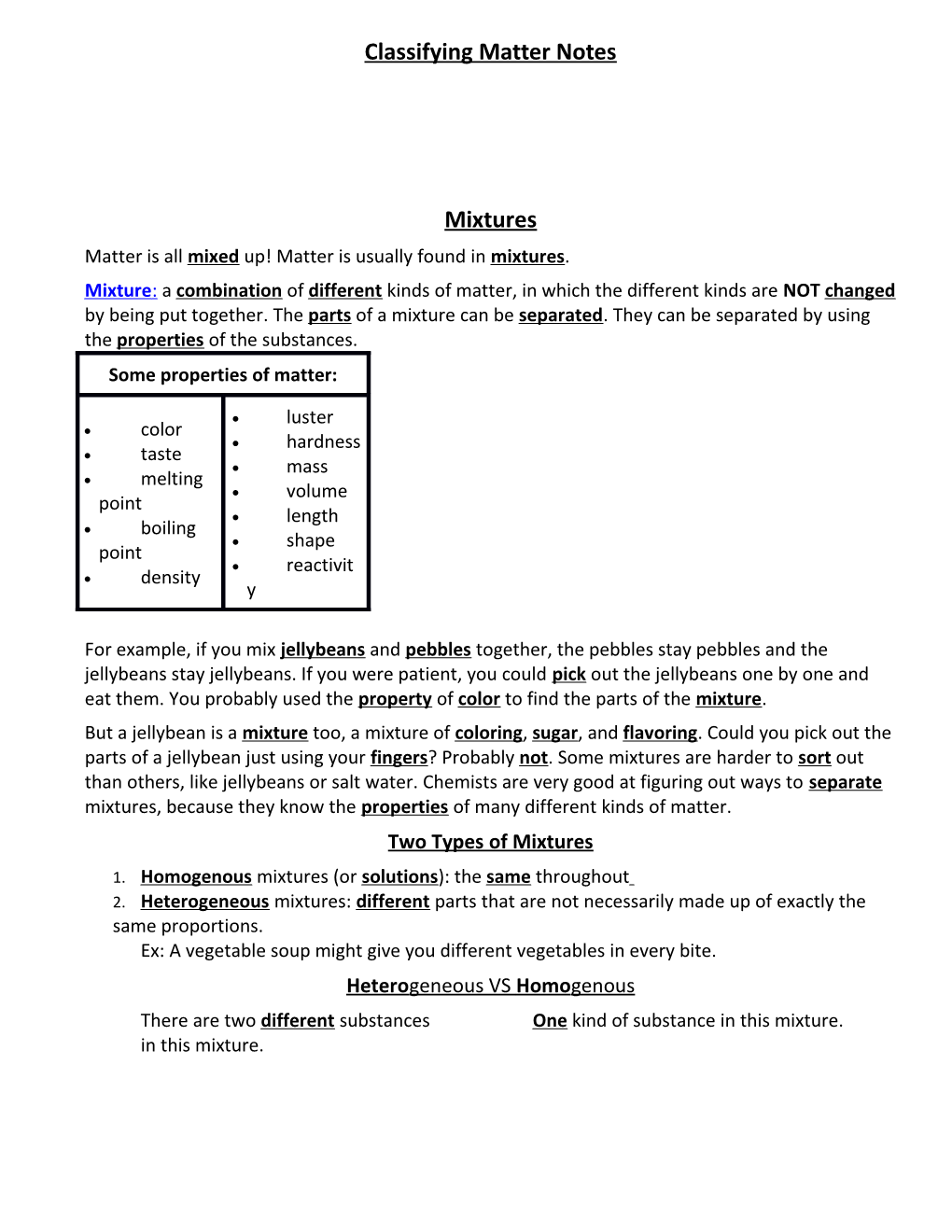 Classifying Matter Notes