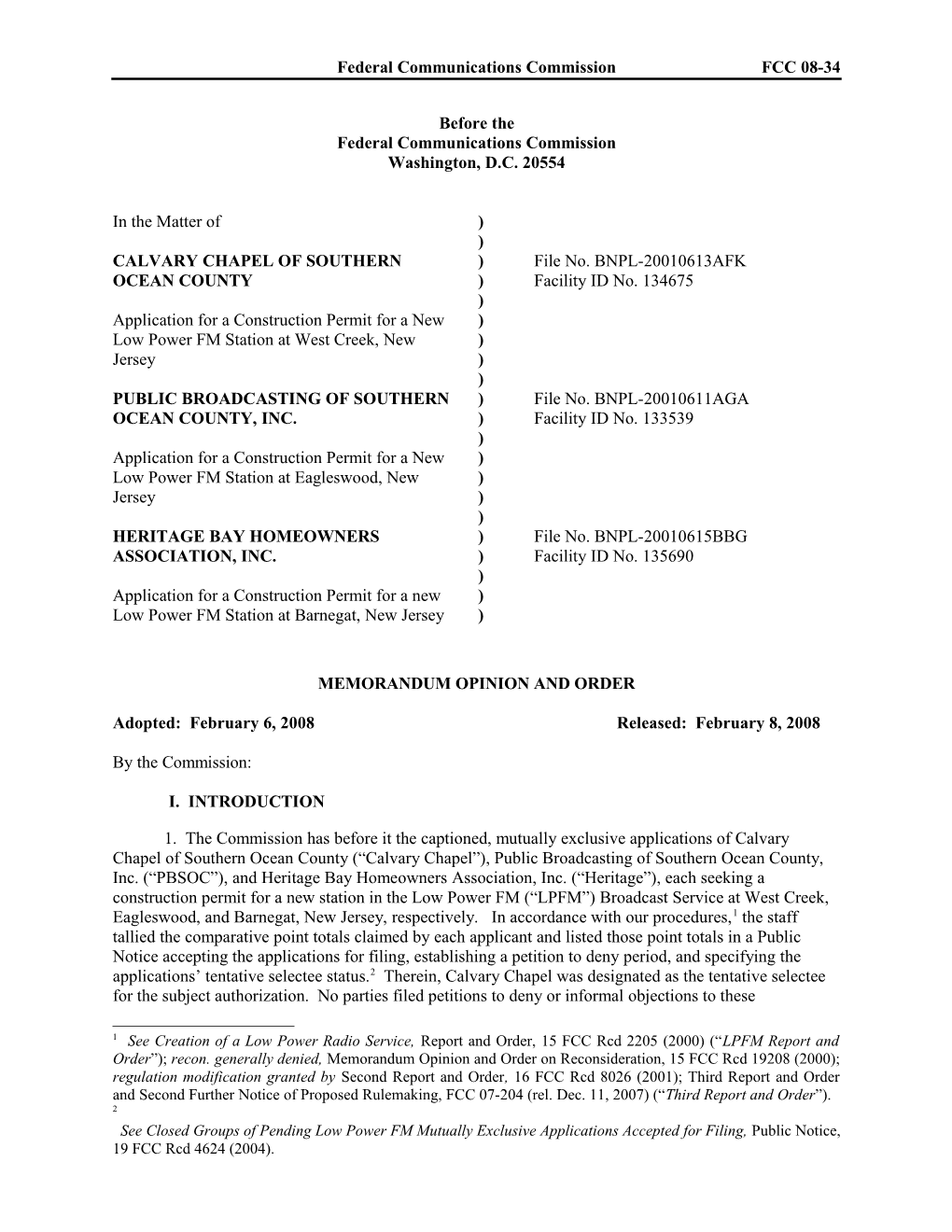 Federal Communications Commissionfcc 08-34