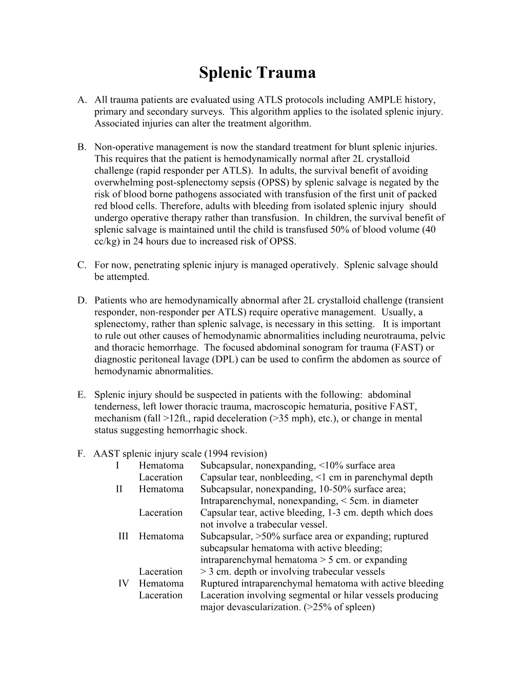 Surgical Decision Making-Splenic Trauma Chapter