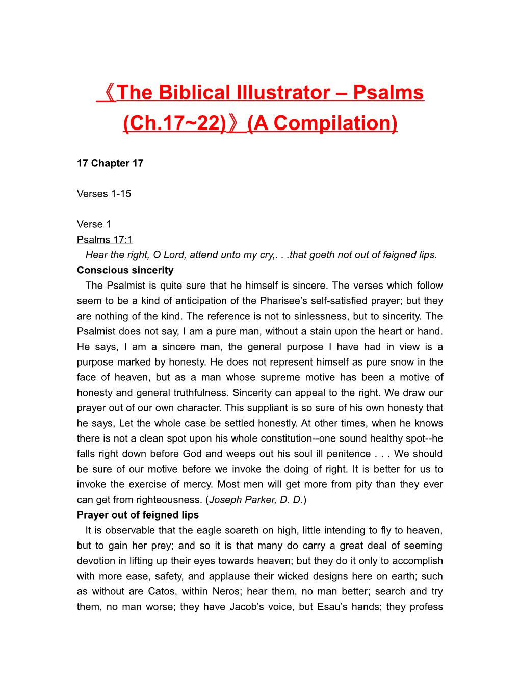 The Biblical Illustrator Psalms (Ch.17 22) (A Compilation)