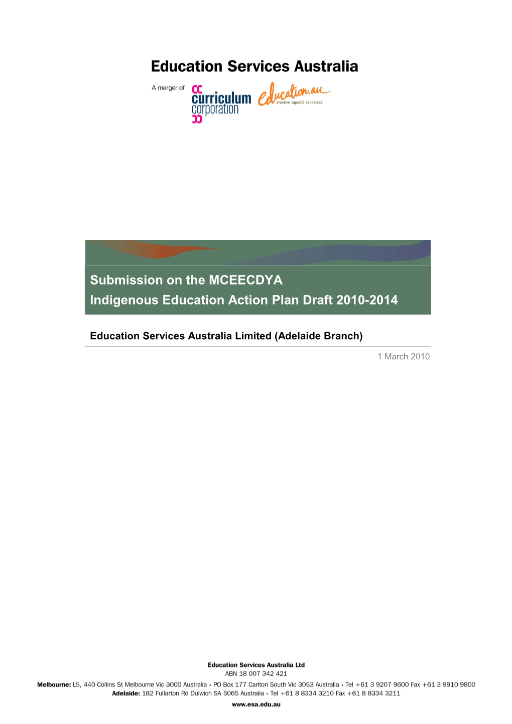 Education Services Australia Submission on MCEECDYA Draft Indigenous Education Action Plan