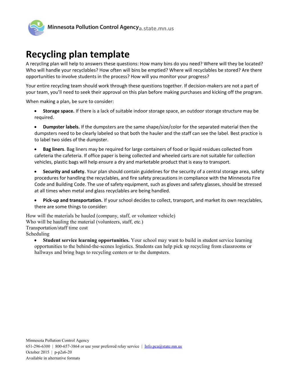 Recycling Plan Template