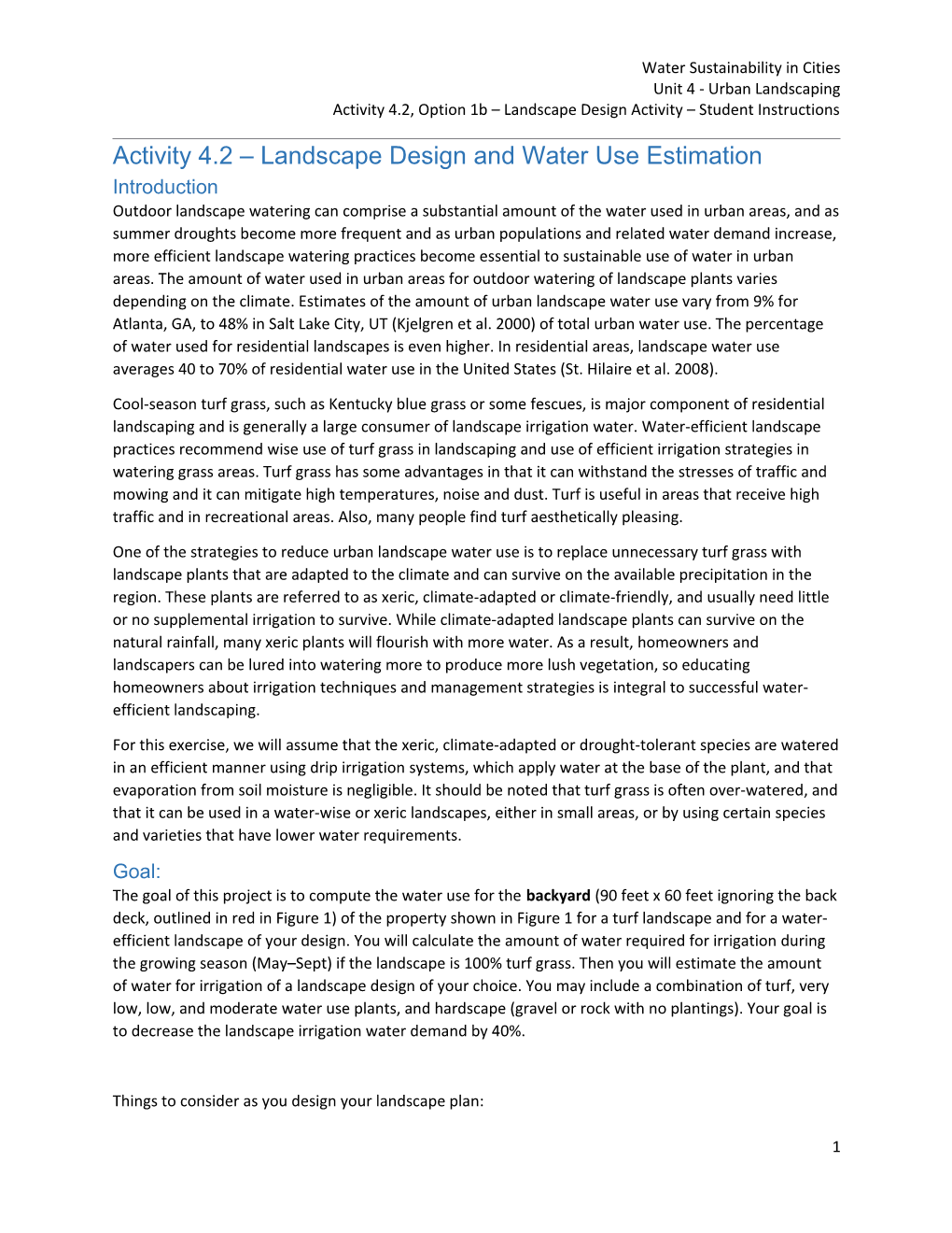Activity 4.2 Landscape Design and Water Use Estimation