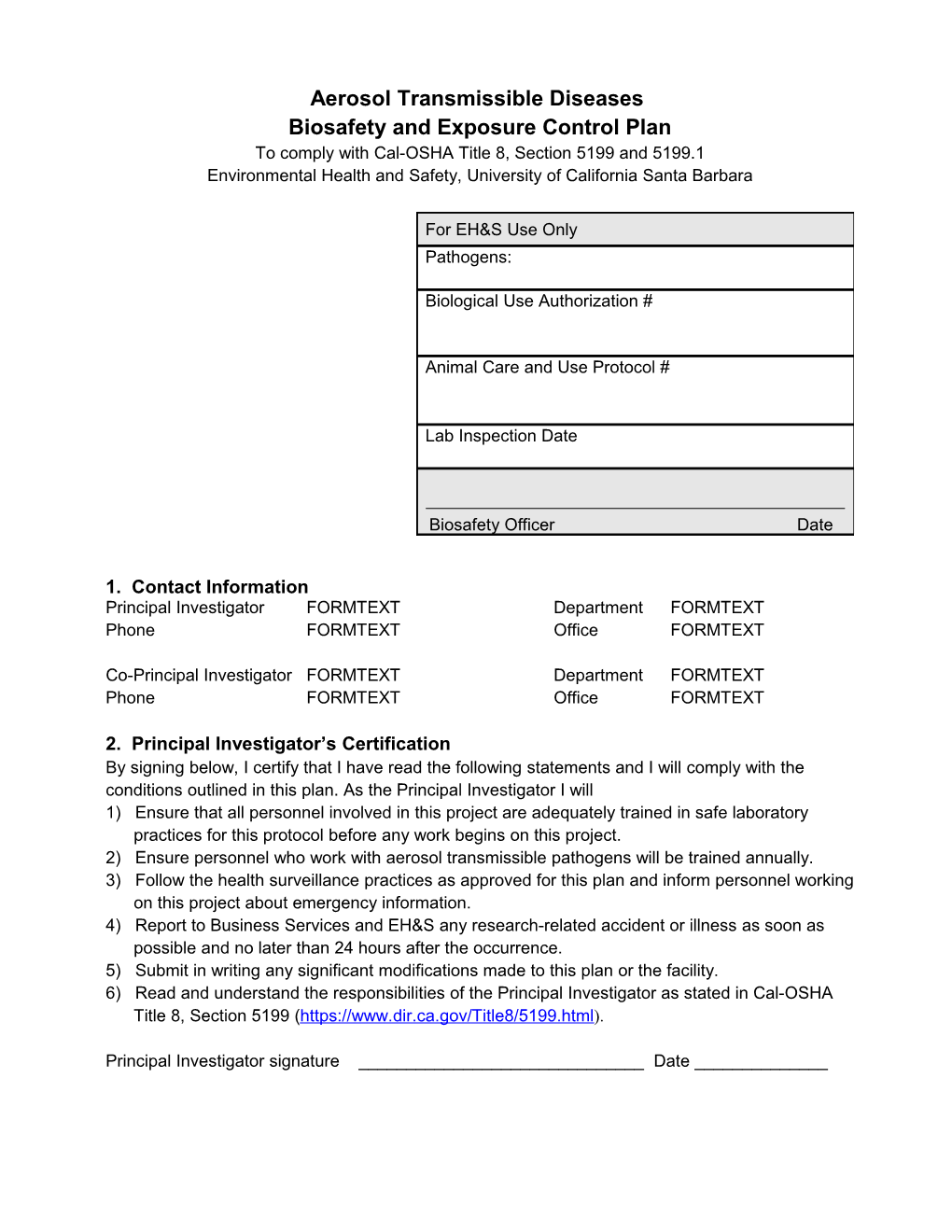 ATD Biosafety and Exposure Control Plan