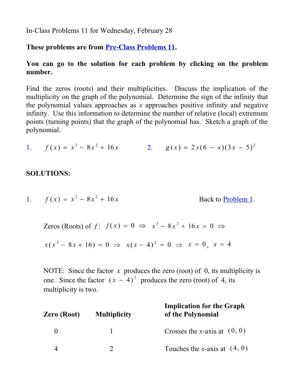 These Problems Are from Pre-Class Problems 11