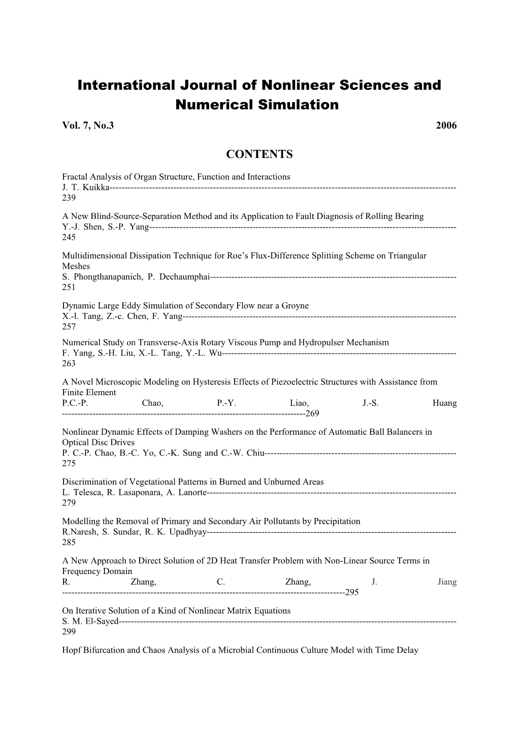 International Journal of Nonlinear Sciences and Numerical Simulation