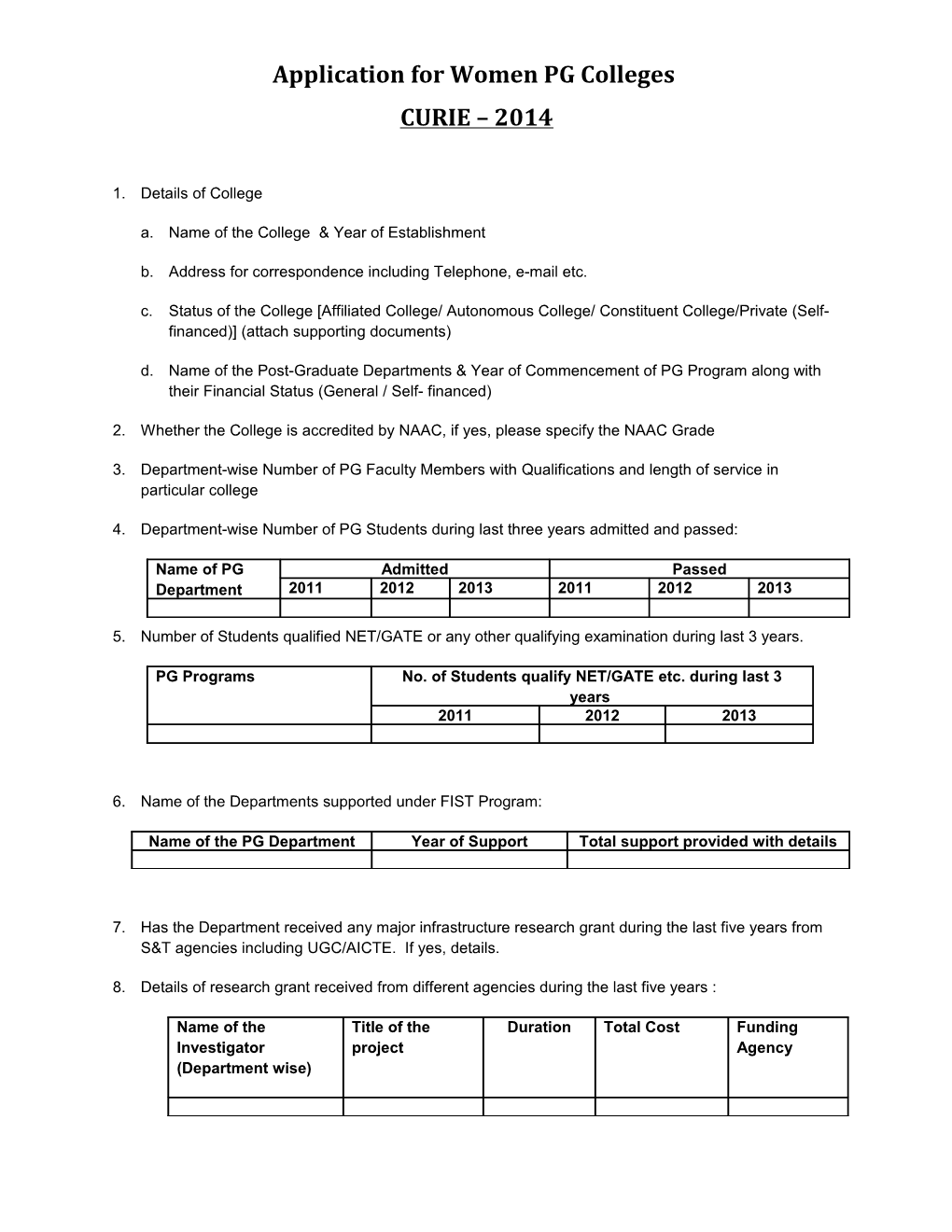 Application for Women PG Colleges