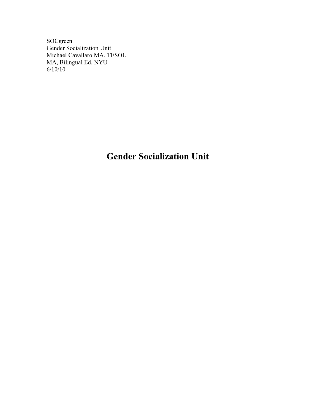 Gender Socialization Unit