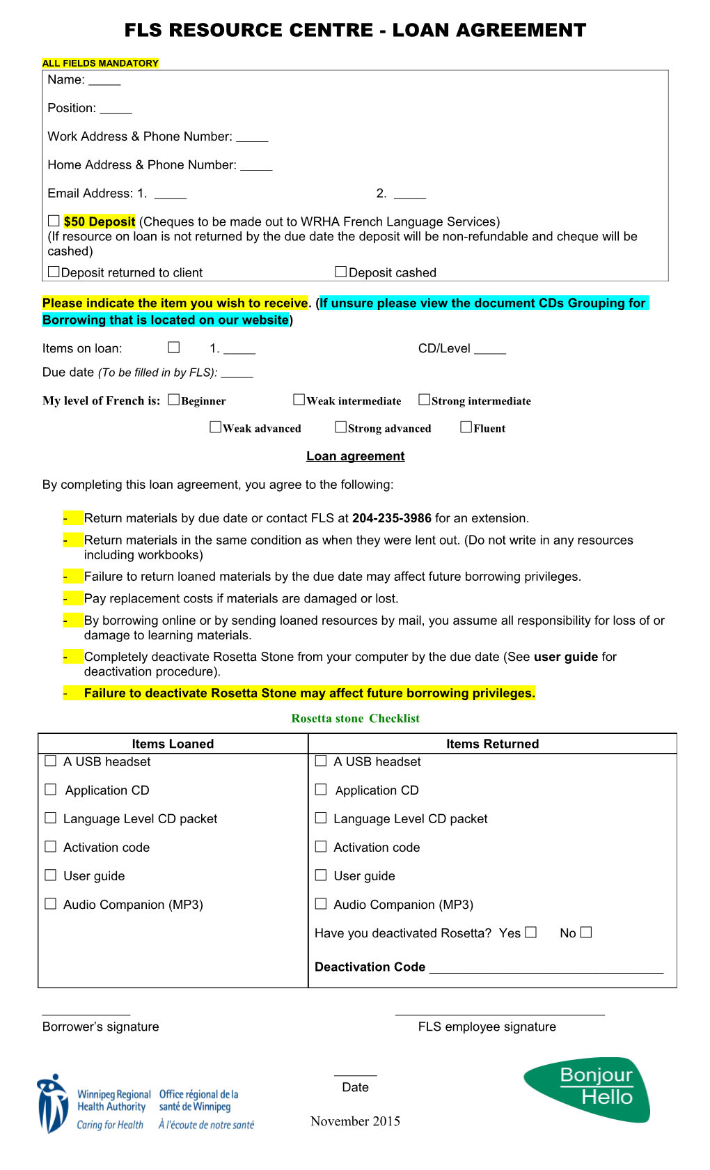 Fls Resource Centre - Loan Agreement