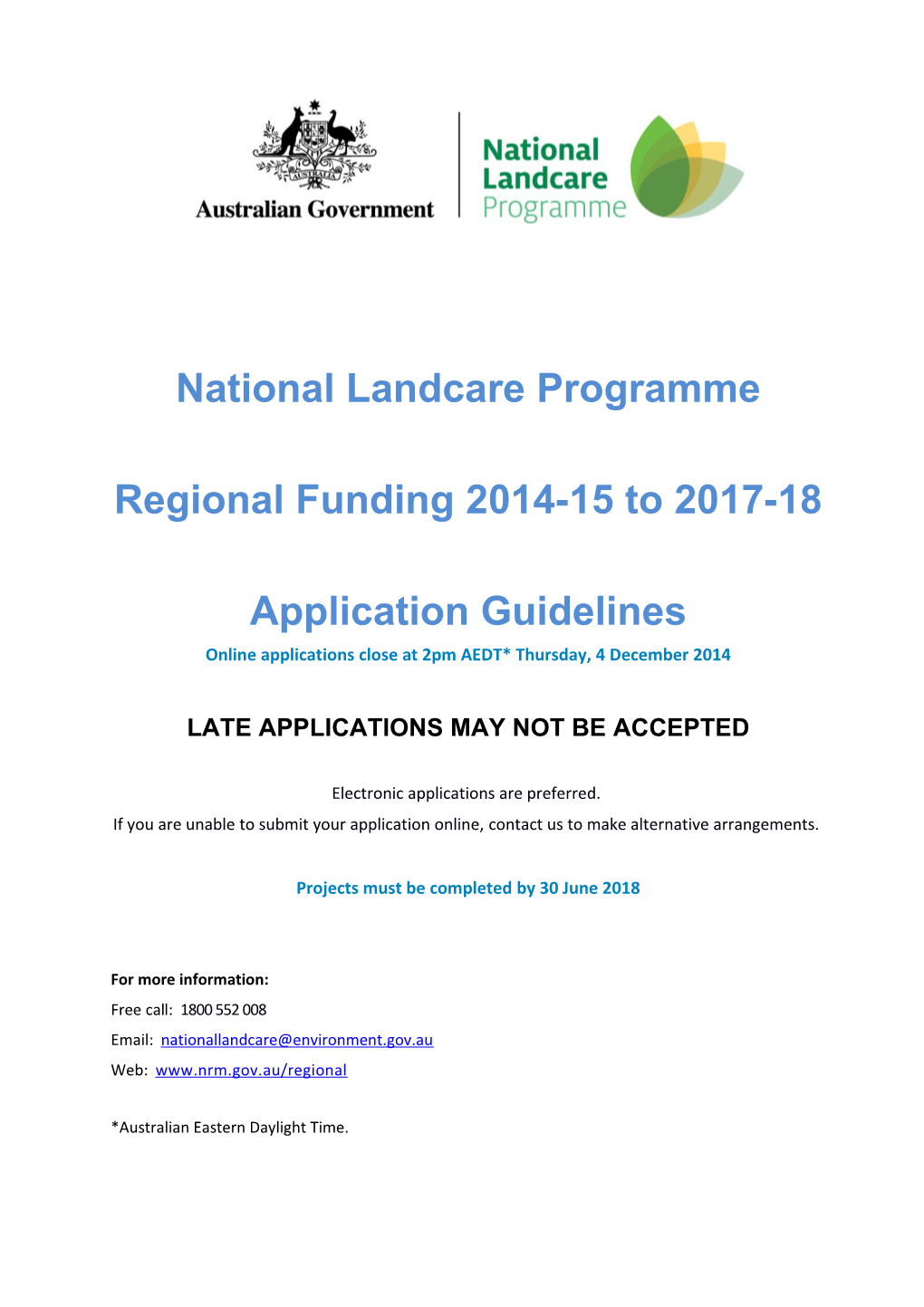 NLP Regional Funding 2014-15 to 2017-18 Application Guidelines