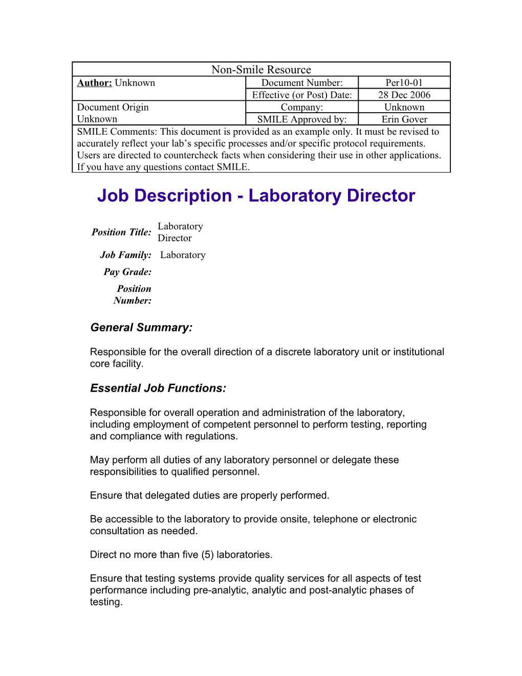 Job Description - Laboratory Technician s1