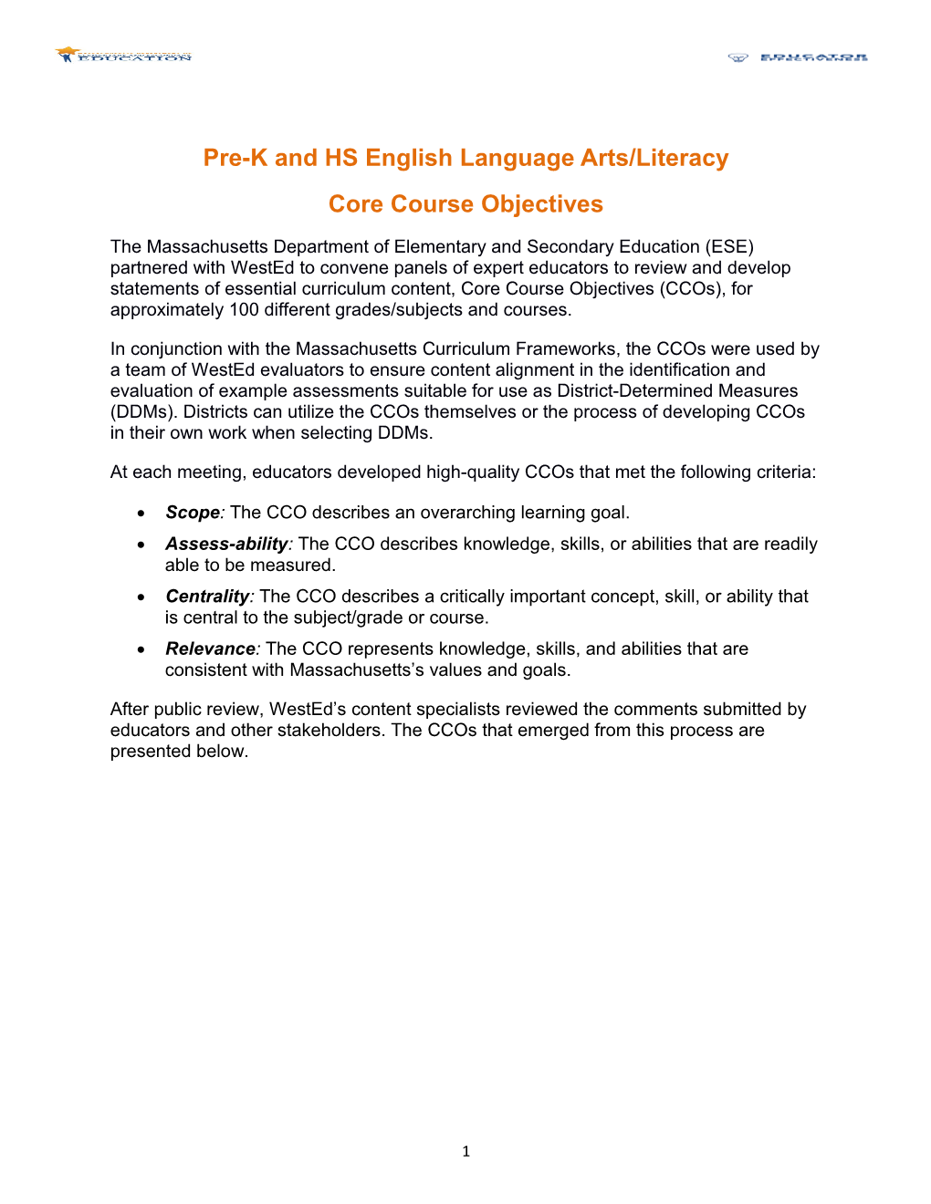 English Language Arts Example Ddms: Core Course Objectives