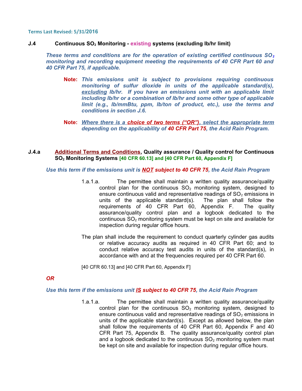 J.4Continuous SO2 Monitoring - Existing Systems (Excluding Lb/Hr Limit)