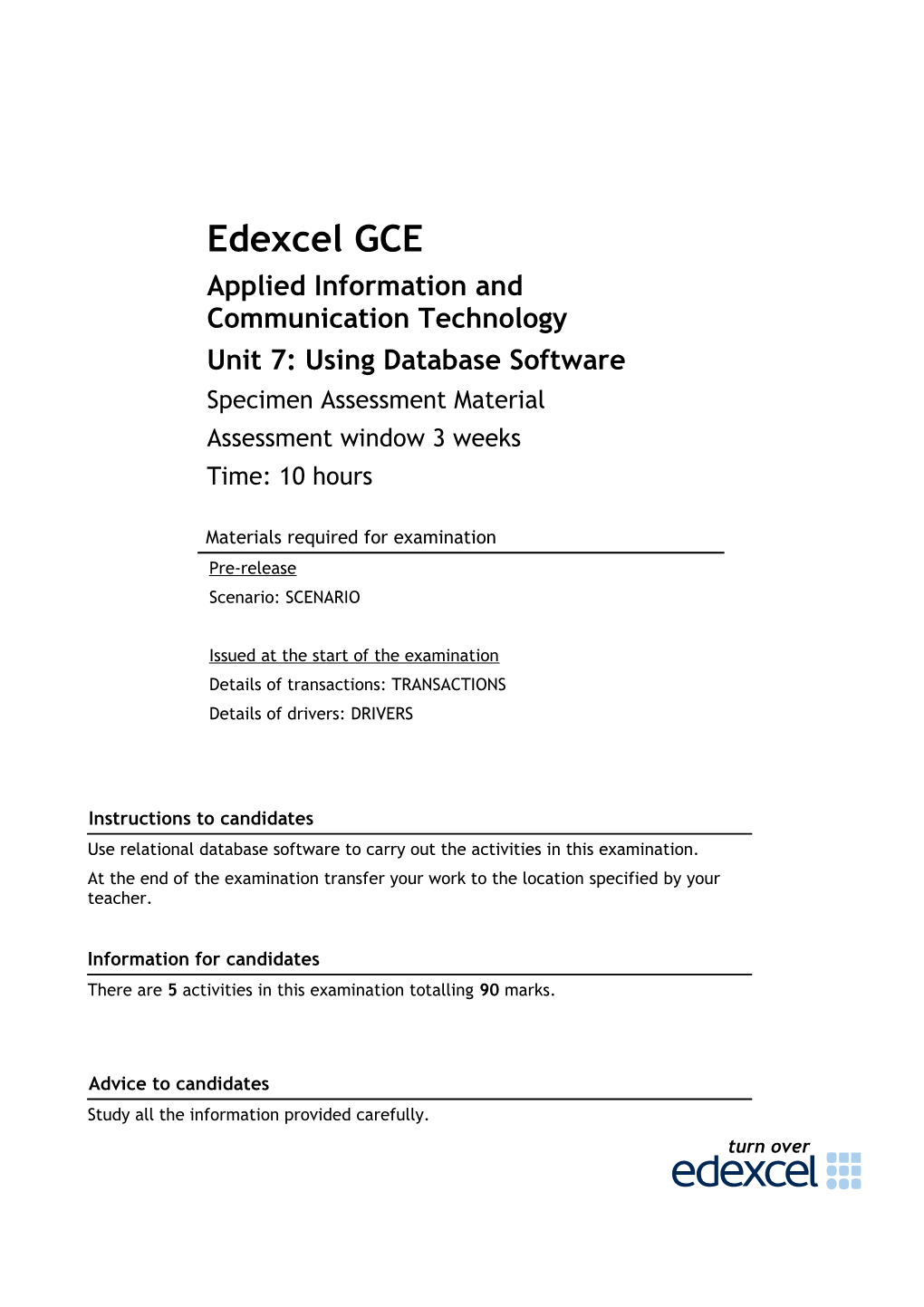 Sample Assessment Material Unit 3 Problem Solving