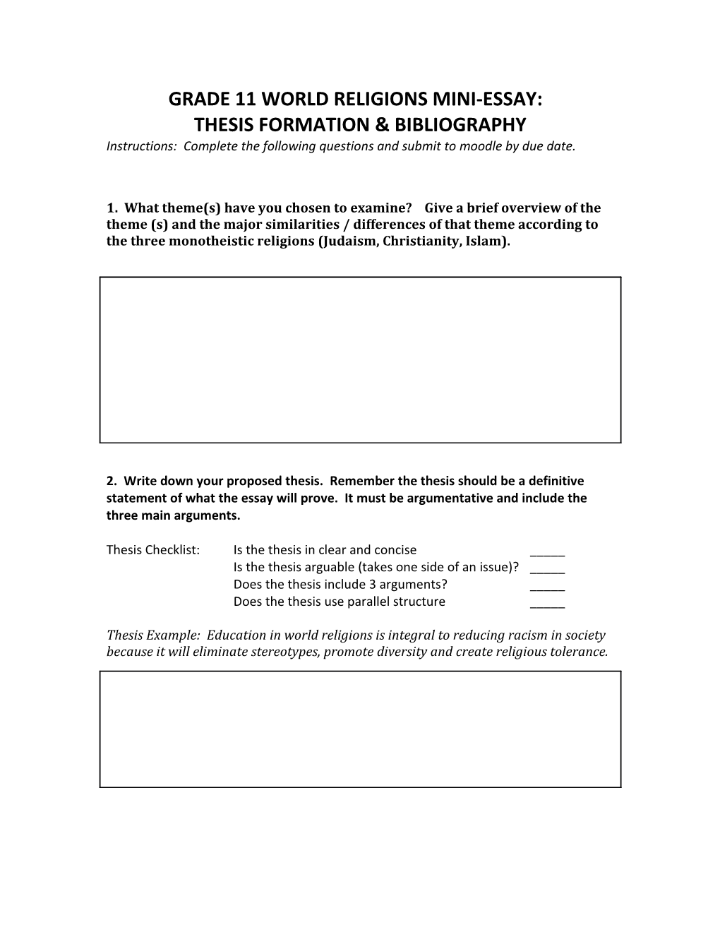 Grade 11World Religions Mini-Essay