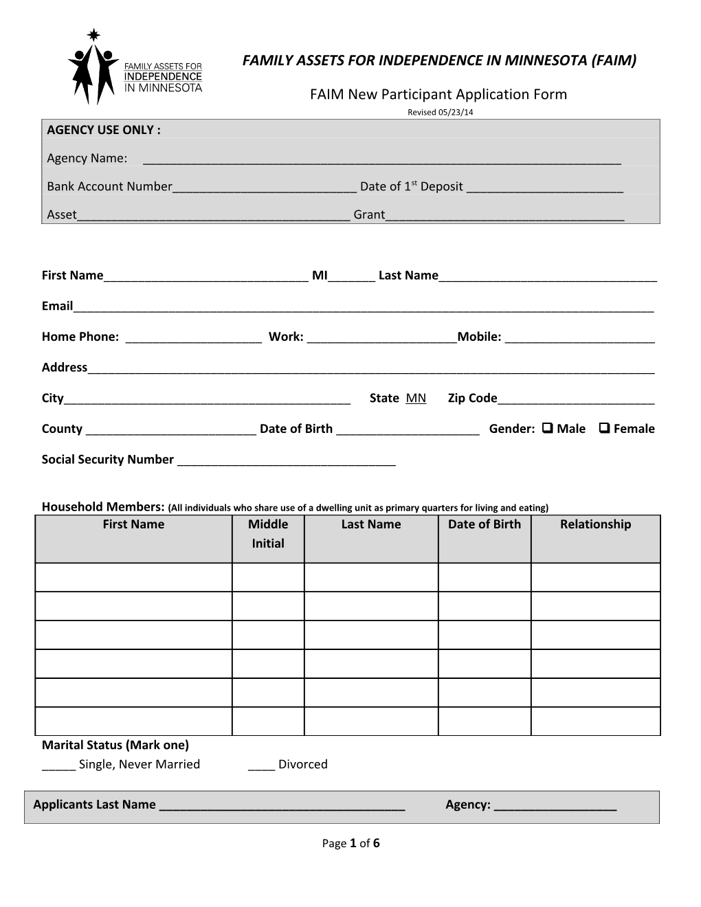 FAIM New Participant Application Form