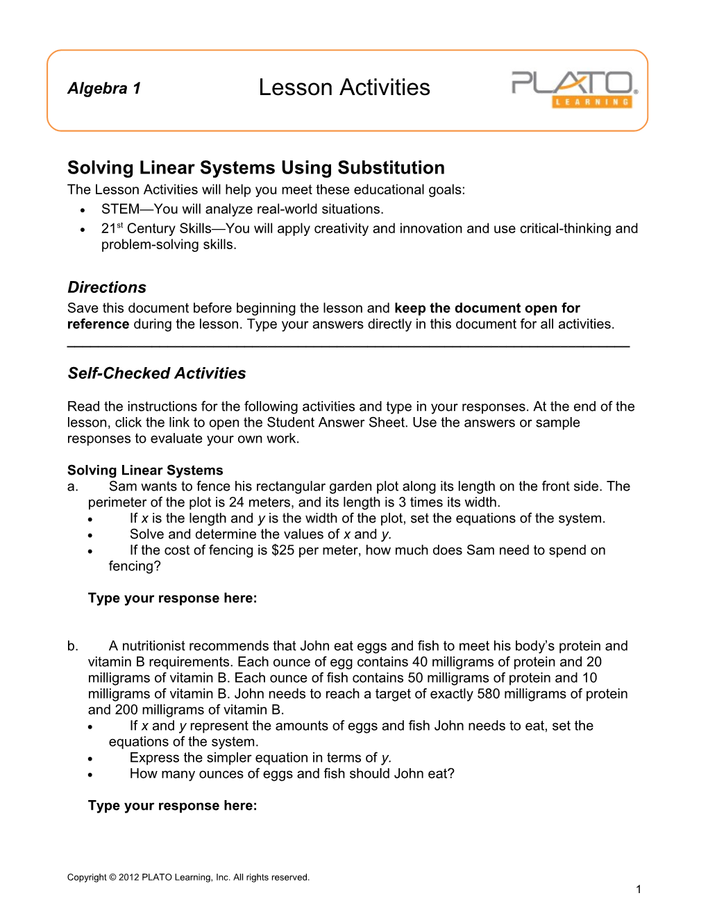 Solving Linear Systems Using Substitution