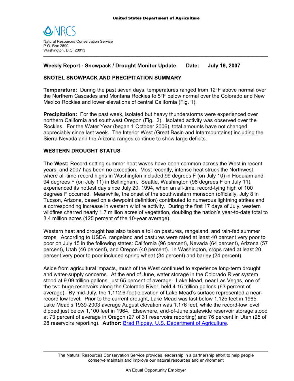 Weekly Report Drought Monitor / Snowpack Update s3