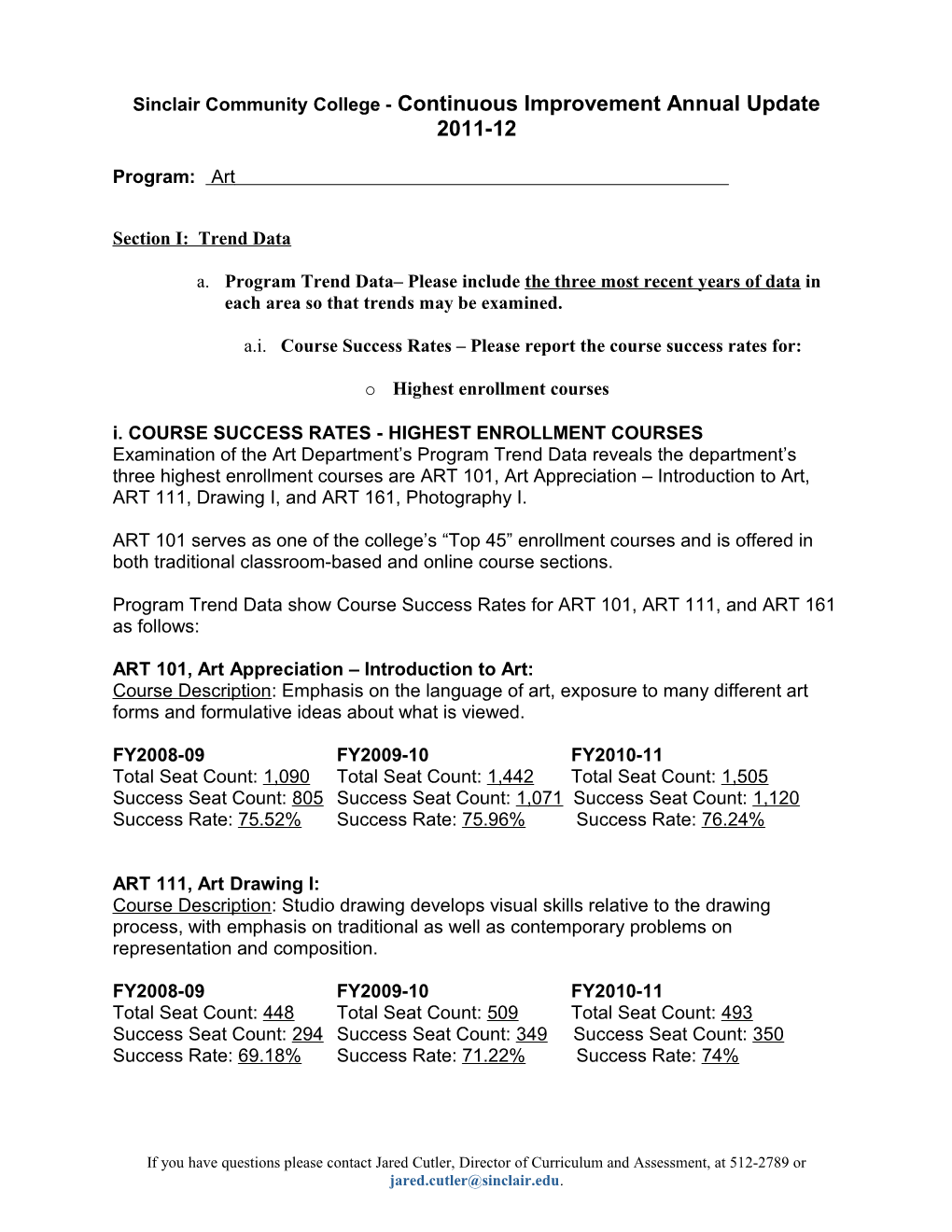 Sinclair Community College - Continuous Improvement Annual Update 2011-12