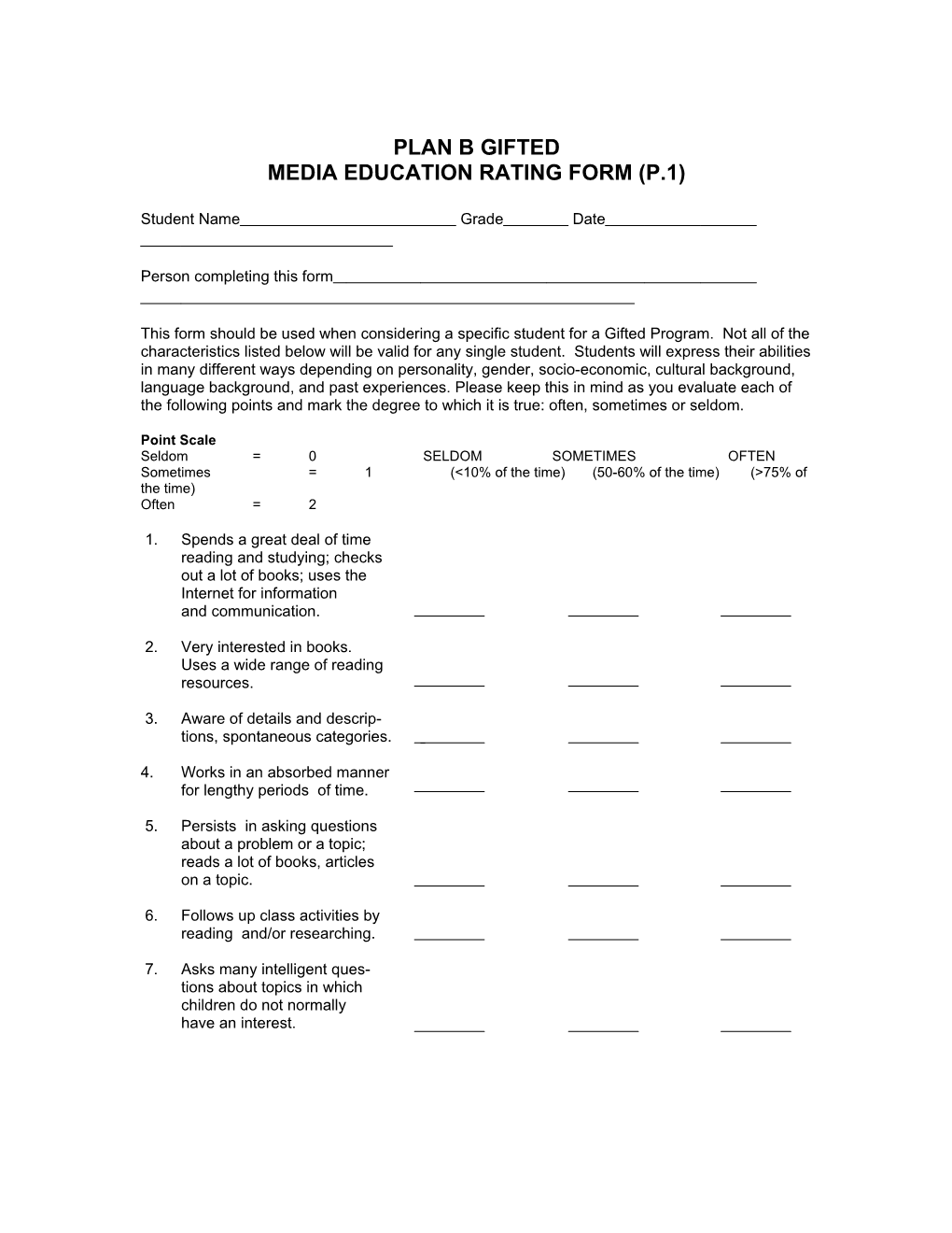 Media Education Rating Form (P.1)