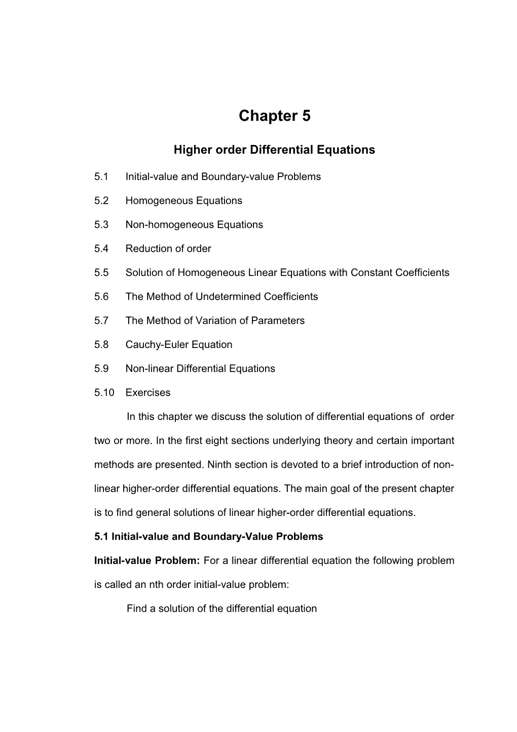 Higher Order Differential Equations
