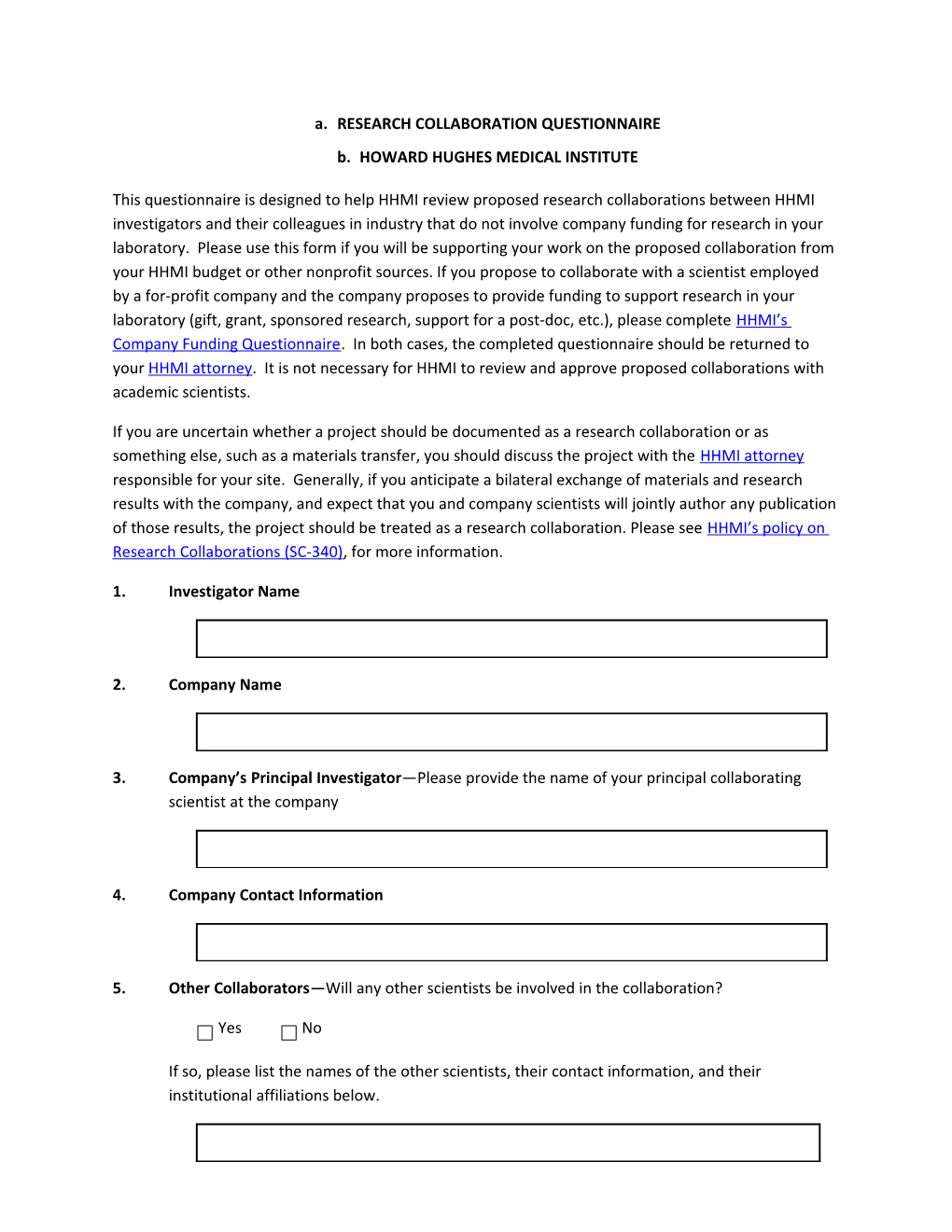 Research Collaboration Questionnaire