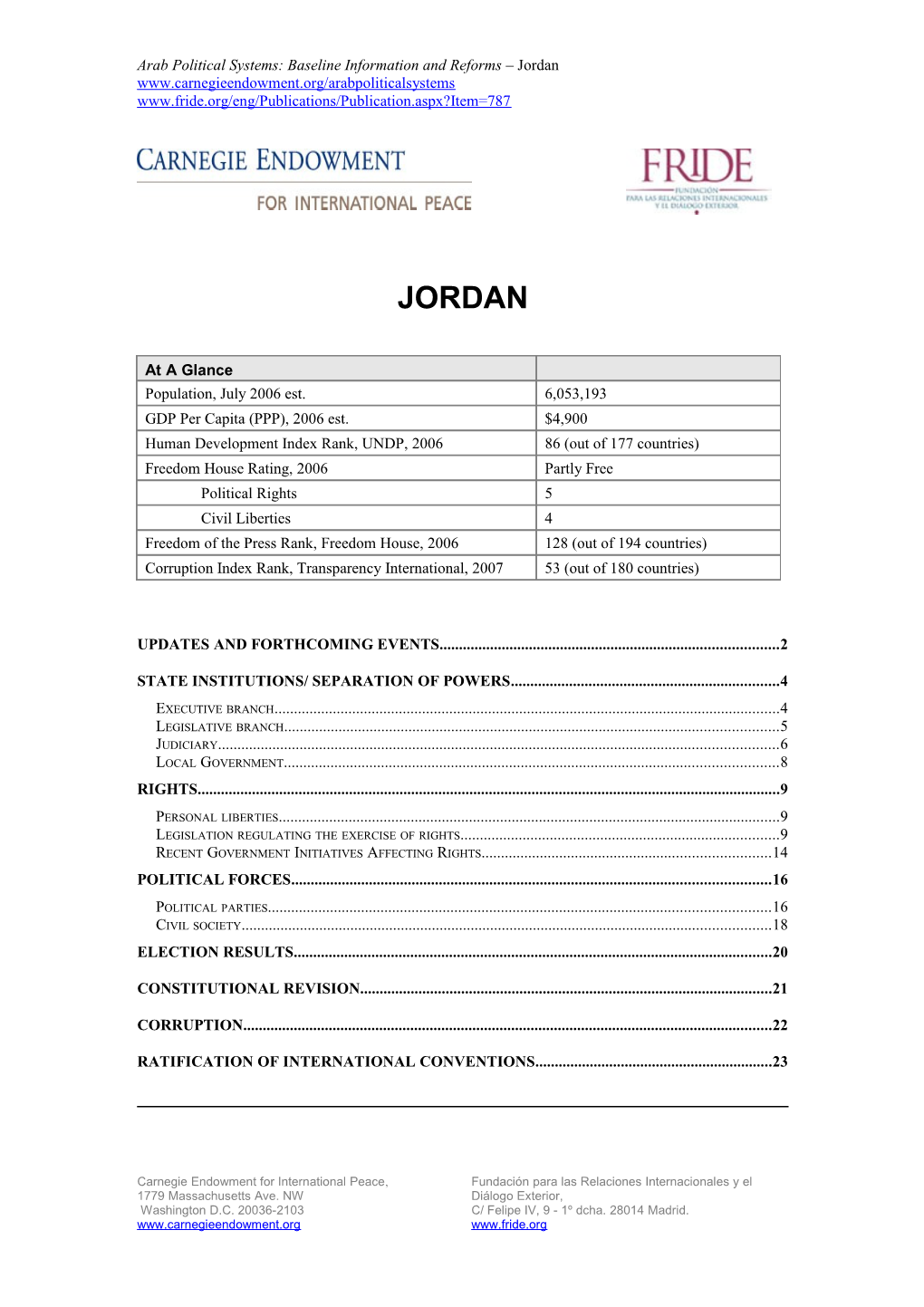 Arab Political Systems: Baseline Information and Reforms Jordan