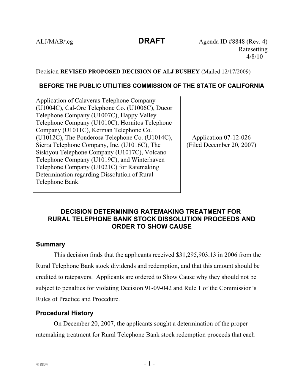 A.07-12-026 ALJ/MAB/Tcg DRAFT (Rev. 4)