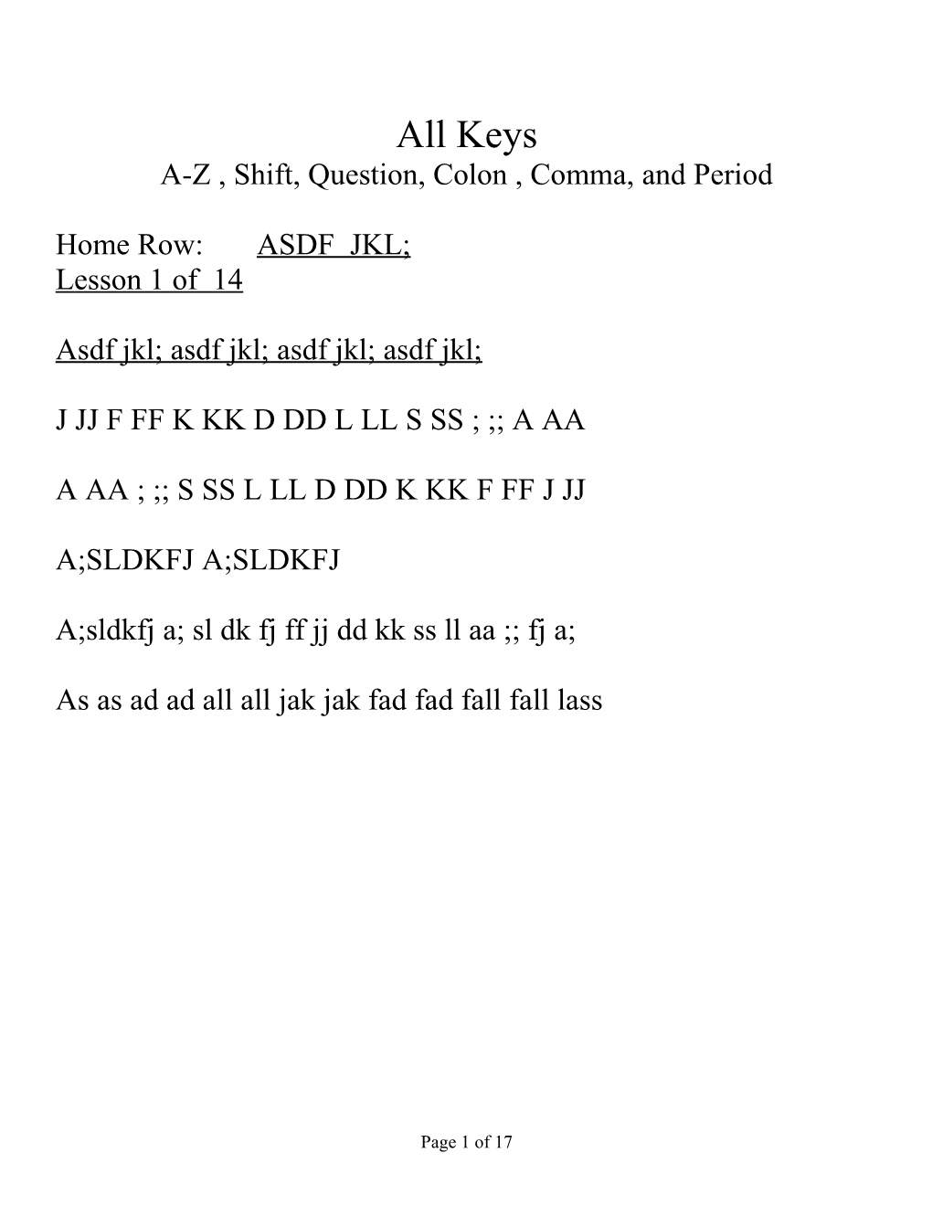 All Keys A-Z , Shift, Question, Colon , Comma, and Period