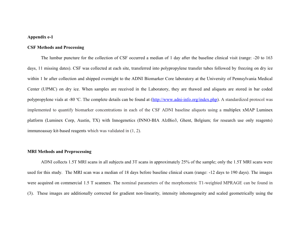 CSF Methods and Processing