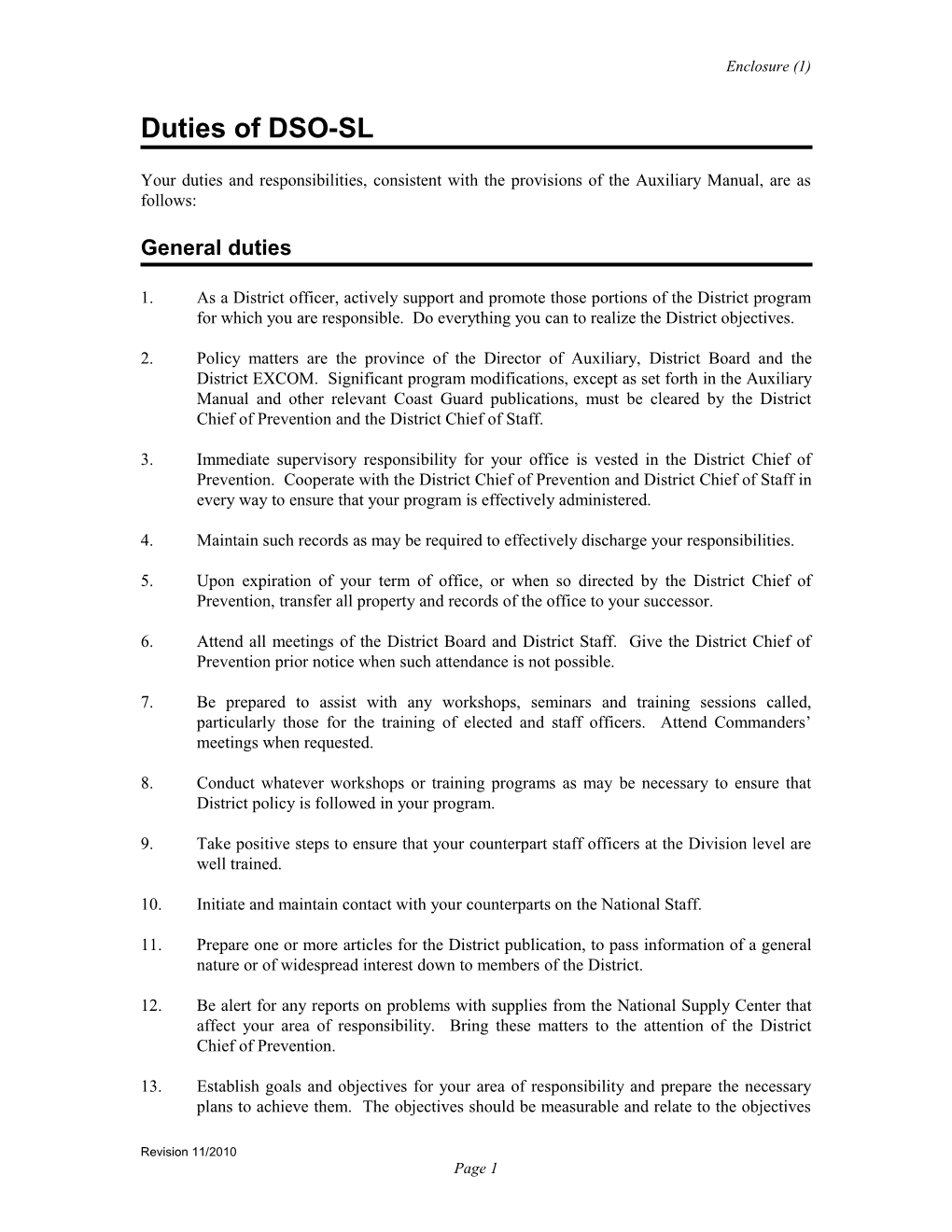 Duties of DSO-MS (Continued)Enclosure (1)