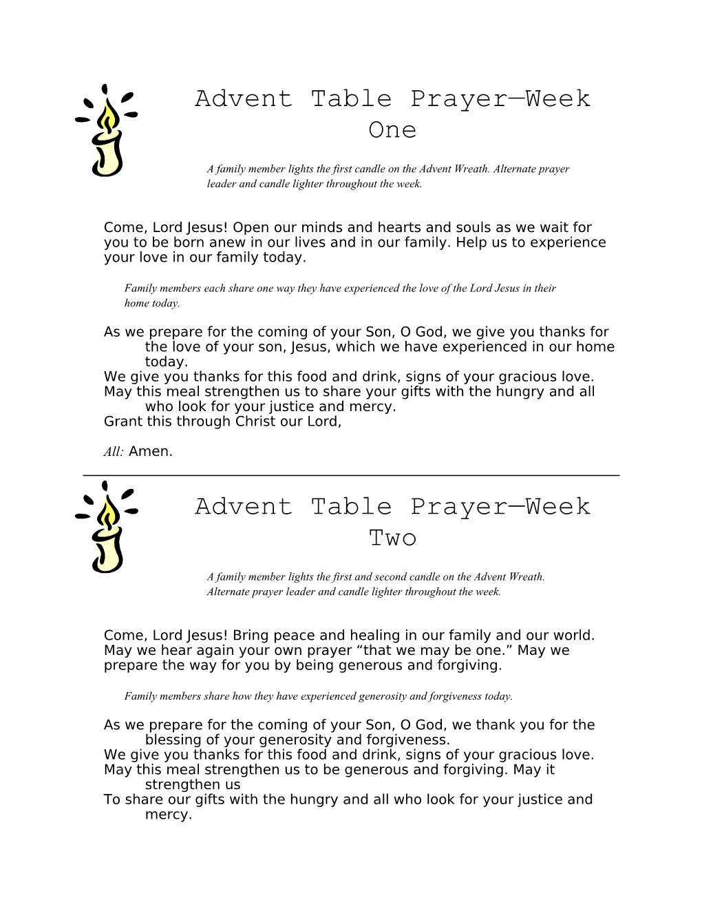 Advent Table Prayer