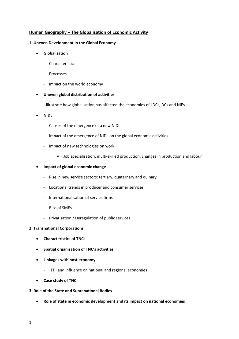 Human Geography the Globalisation of Economic Activity