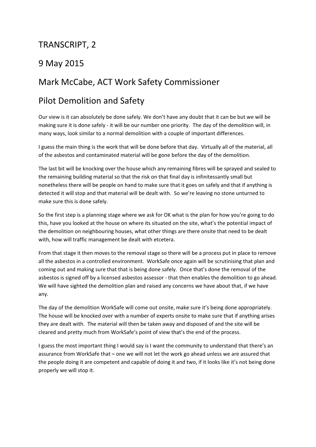 Transcript: Pilot Demolition and Safety - Mark Mccabe